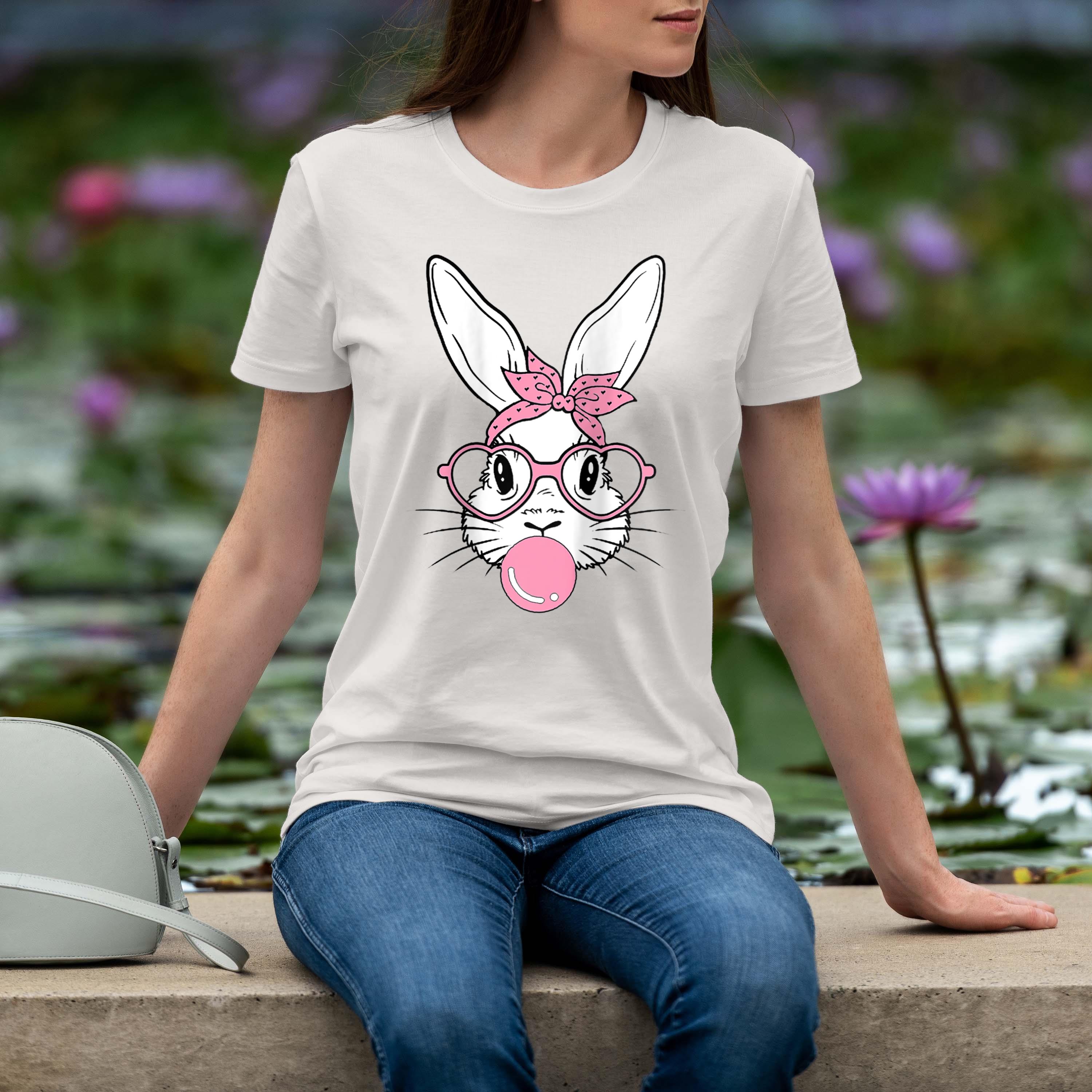 Cute Bunny Heart Glasses Bubblegum For Women Kids Easter Day Raglan Baseball Tee 